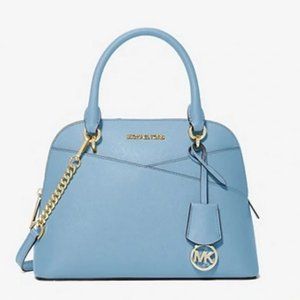 Michael Kors Jet Set Travel Medium Dome Satchel Crossbody Leather Chambray
